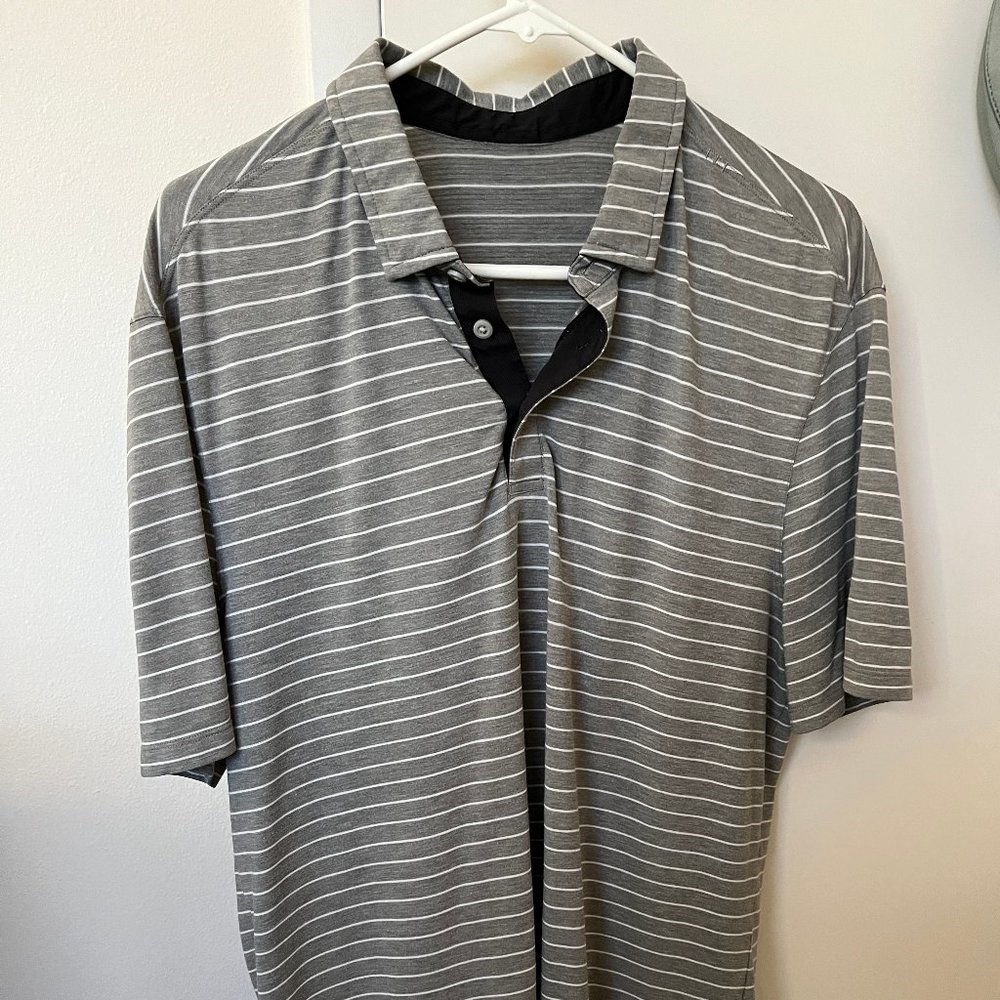 Lululemon Evolution Mens Polo Shirt Short Sleeve Gray Striped Medium